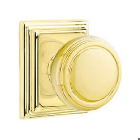 Emtek Norwich Knob 2-3/8 in Backset Passage w/Wilshire Rose for 1-1/4 in to 2 in Door Polished Brass 8161NWUS3